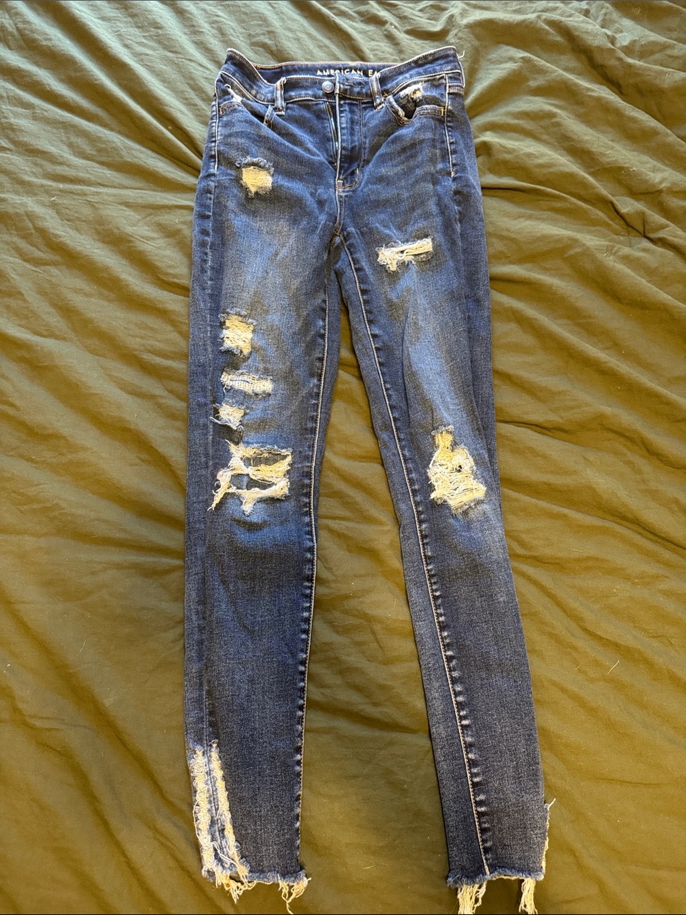 American Eagle Outfitters Ripped Skinny Jeans - Dark Blue